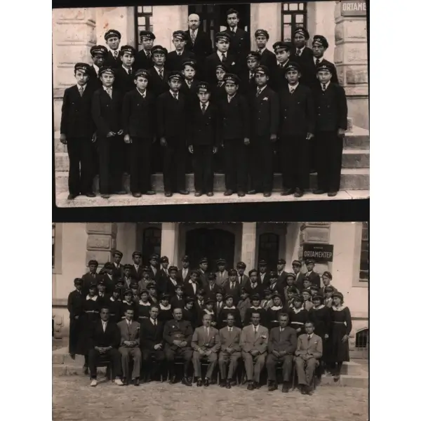 Bilecik Ortaokulu öğretmen ve öğrencilerinin 2 adet toplu hatıra fotoğrafı, 9x14 cm