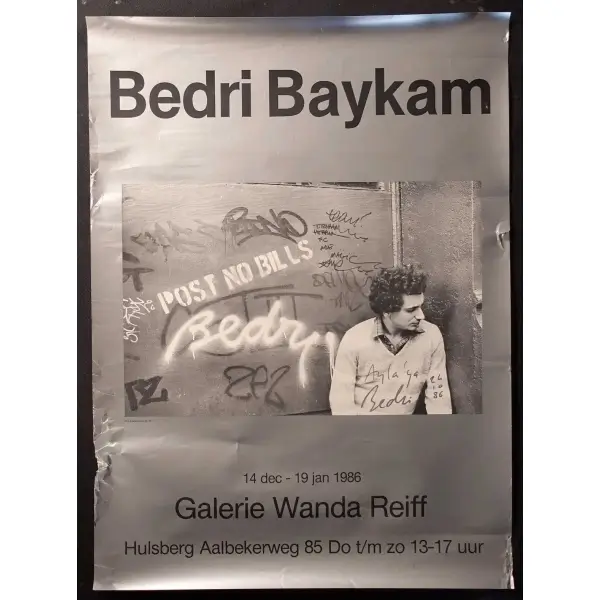 Bedri Baykam tarafından imzalı sergi afişi, Galerie Wanda Reiff/Hollanda, 1986, 47x64 cm