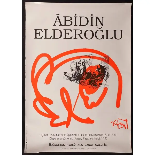 Âbidin Elderoğlu sergi afişi, Destek Reasürans Sanat Galerisi, 1989, 48x68 cm