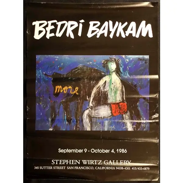 Bedri Baykam tarafından imzalı sergi afişi, Stephen Wirtz Galeri, 1984, 46x72 cm