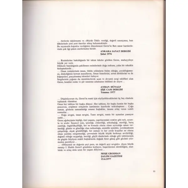 J. Habib Gerez'den Ressam Hasan Kavruk'a imzalı katalog, 1984,  Apa Opset Basımevi, 125 s., 24x30 cm