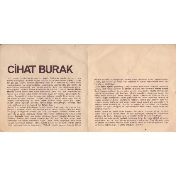 Cihat Burak resim sergisi tanıtım bröşürü, Galeri Baraz, 1976, 15x15 cm