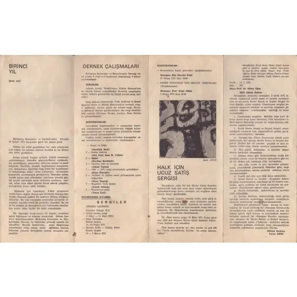 Birleşmiş Ressamlar ve Heykeltraşlar Derneği broşürü, 1971, 10x26 cm