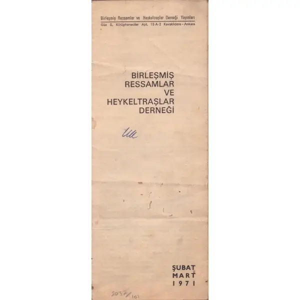 Birleşmiş Ressamlar ve Heykeltraşlar Derneği broşürü, 1971, 10x26 cm