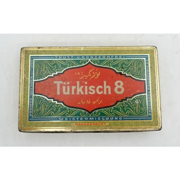Osmanlıca-Almanca TÜRKİSCH 8/TÜRKİYE 8 teneke sigara kutusu, 11x7x2 cm