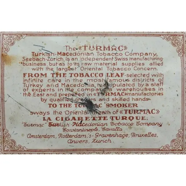 TURMAC BRUN marka, içi boş teneke sigara kutusu, 15x12x4 cm