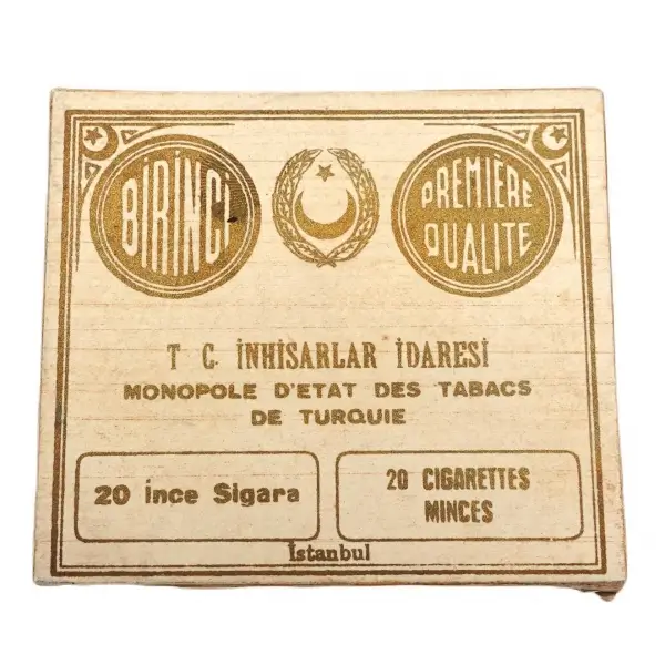 Fransızca-Türkçe yazılı, ay yıldız tasarımlı TC İnhisarlar İdaresi sigara kutusu, 8x7x2 cm
