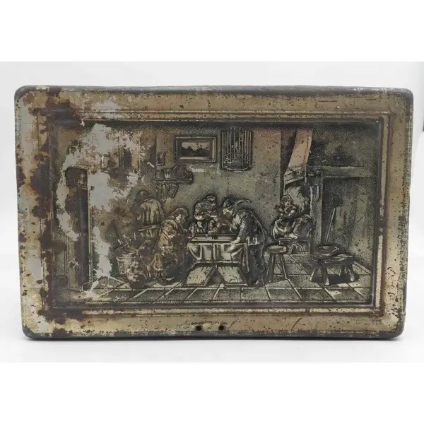 LION marka resimli, kabartmalı teneke çikolata kutusu, 26x16x11 cm