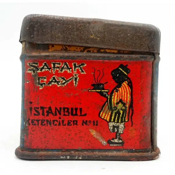 ŞAFAK ÇAYI marka teneke çay kutusu, İstanbul, 8x5x4 cm