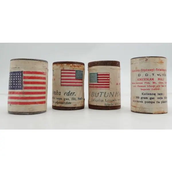 1950´li yıllarda Marshall Yardımı ile Türkiye´ye gelen D.D.T. böcek ilacı (açılmamış 4 adet kutu), 6x4 cm