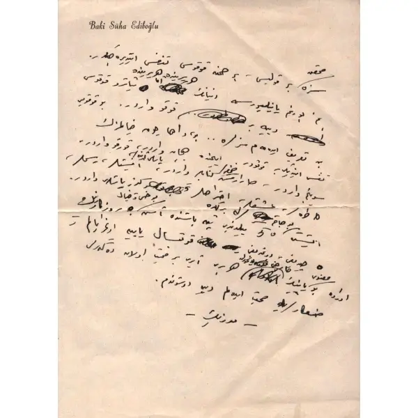 BAKİ SÜHA EDİBOĞLU tarafından yazılmış Osmanlıca mektup, 15 X 21 cm, 2 sayfa…