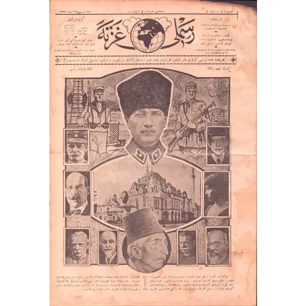 Türkiye Cumhuriyeti´nin İlk Büyük Reisi Atatürk görselli RESİMLİ GAZETE (No: 4), 29 Eylül 1339, 27x40 cm