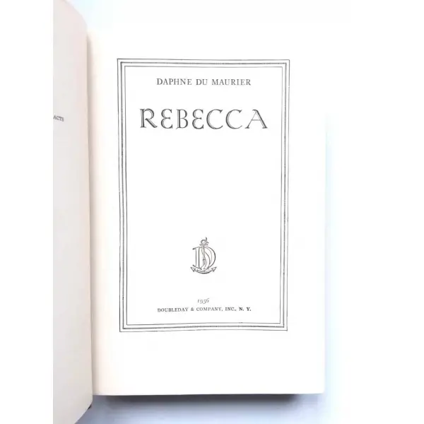 Rebecca, Daphne du Maurier, 1956, New York, Doubleday & Company, 357s,  , İngilizce, Sert Kapak