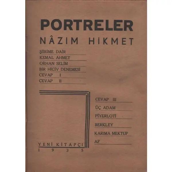 PORTRELER, Nâzım Hikmet, Yeni Kitapçı, 1935, 62 sayfa, 13x18 cm