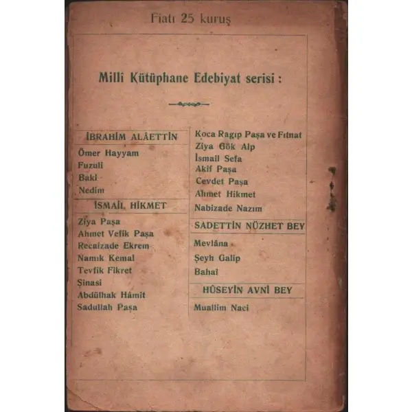 FUZULÎ, İbrahim Alâettin, Kanaat Kütüphanesi, 1932, 40 sayfa, 12x18 cm