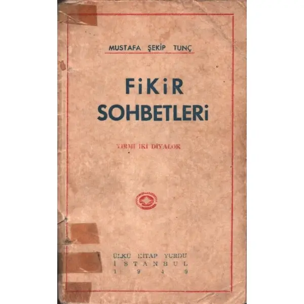 FİKİR SOHBETLERİ, M. Şekip Tunç, Ülkü Basımevi, İstanbul - 1948, 203 sayfa, 13x19 cm, İTHAFLI VE İMZALI