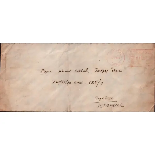 İlhan Berk´in Ahmet Soysal ile Turgay Özen´e hitaben kaleme aldığı 30 Aralık 1983 tarihli, imzalı mektup, 16x22 cm