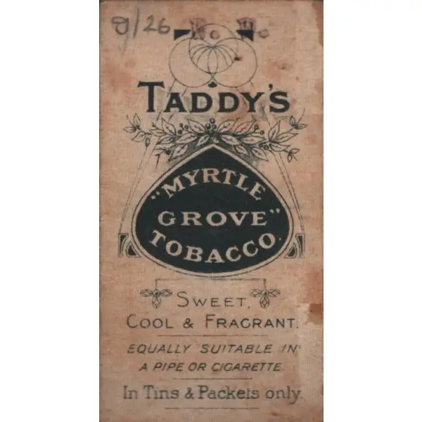 Mecidiye Nişanı görselli tütün kartı, Taddy´s Myrtle Grove Tobacca, 3x7 cm