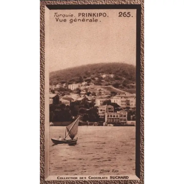 Büyük Ada görselli Fransızca çikolata kartı, Foto Rap, Chocolat Suchard, 5x10 cm