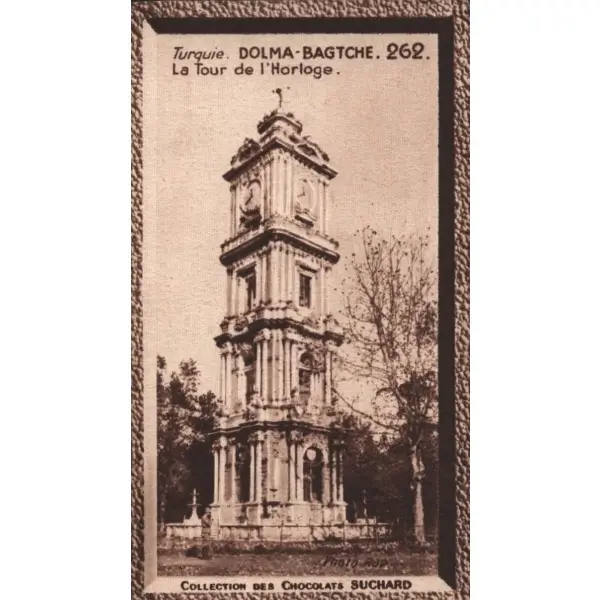 Dolmabahçe Saat Kulesi görselli Fransızca çikolata kartı, Foto Rap, Chocolat Suchard, 5x10 cm