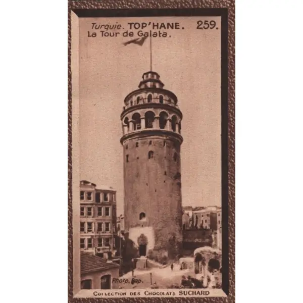 Galata Kulesi görselli Fransızca çikolata kartı, Foto Rap, Chocolat Suchard, 5x10 cm