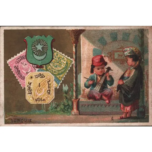 Osmanlı çocukları görselli ticaret kartı, 7x12 cm