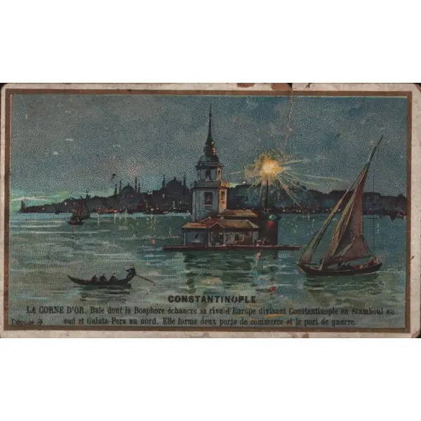 Kız kulesi ve Tarihi Yarımada görselli ticaret kartı, Constantinople, 6x10 cm