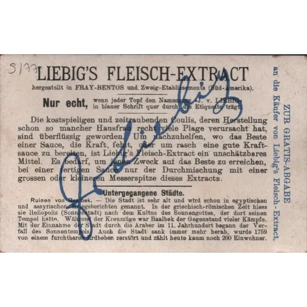 Gizemli şehirlere dair görsellerin yer aldığı 6 adet Liebig et özü kartı, Liebig Et Şirketi 1865, 7x11 cm
