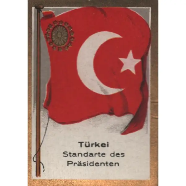 Cumhurbaşkanlığı forsu ve Türk bayrağı görselli sigara kartı, Bulgaristan sigara fabrikası, Dresden, 4x6 cm