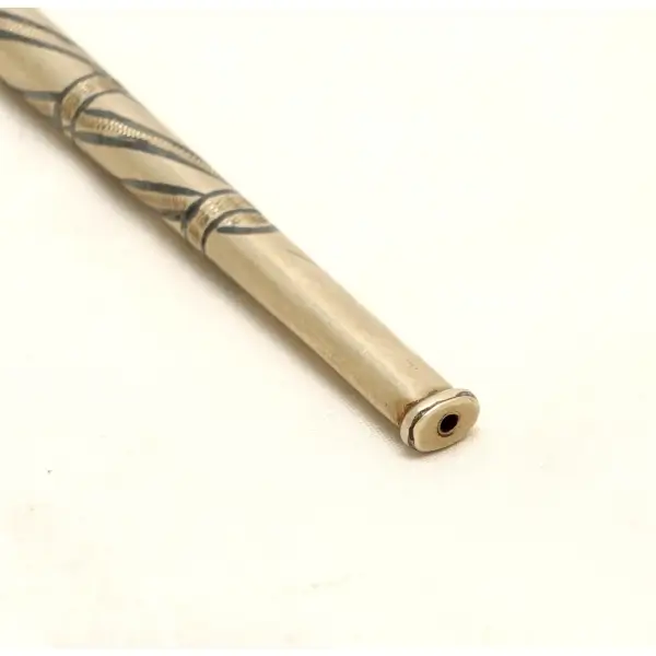 Savat ve kalem işçilikli düşük ayar gümüş ağızlık, 8 g, 10 cm