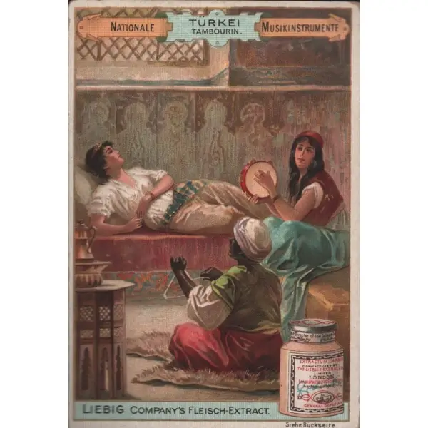 Harem eğlencesi görselli Almanca kart, Liebig et özü, ed. Liebig Şirketi, Antwerp, 7x11 cm