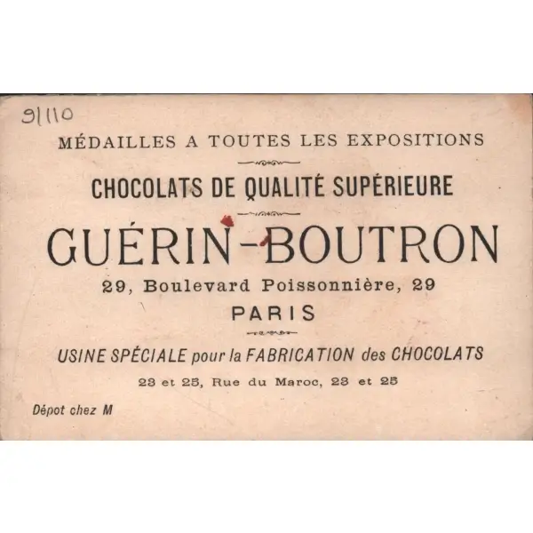 Türk, İtalyan ve İspanyol çocukların eğlencesi görselli yaldızlı,Fransızca çikolata kartı, Chocolat Guérin-Boutron, ed. Delmasure, Paris, 7x11 cm
