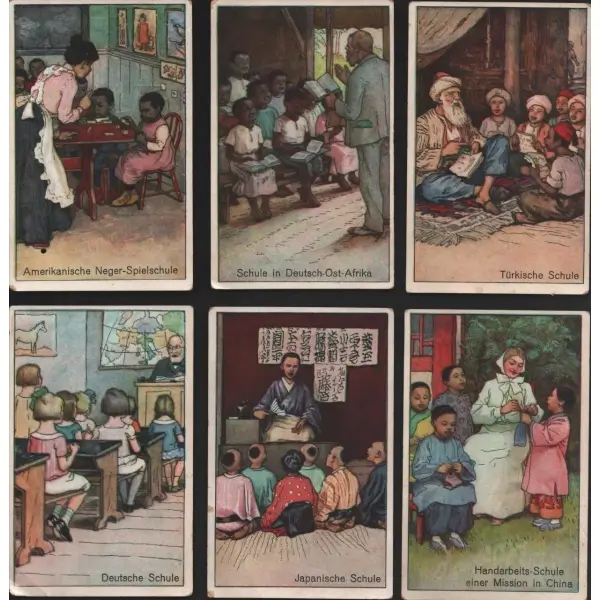 Ulusal okullar serisinden 6 adet kart, Mecklenburgische Margarine-Fabrik A. Hoyer, Rostock damgalı, 7x11 cm