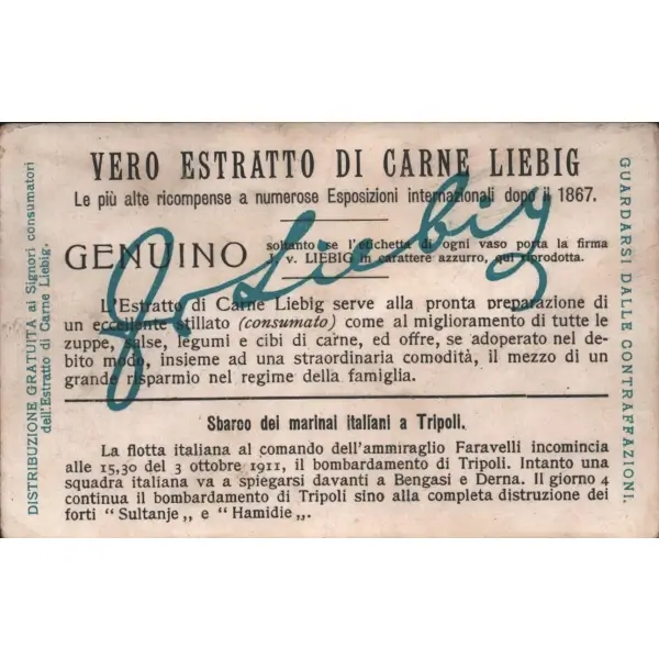 İtalyan-Türk savaşı konulu 6 adet Liebig et özü kartı, Liebig İtalyan Şirketi, 7x11 cm