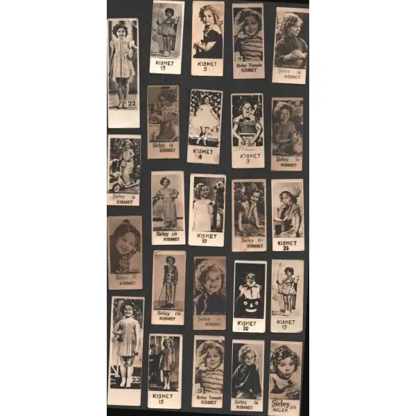 Dünyaca ünlü Amerikalı çocuk yıldız Shirley Temple görselli 24 adet Kısmet marka sakız kartı, 3x5 cm