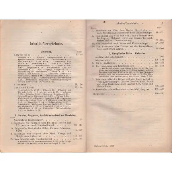 Almanca, ciltli BALKANSTAATEN UND KONSTANTINOPEL (Anadolu ve Bağdat Demiryolu), Meyers Reisebücher, Bibliyografik Enstitü, 1914, 420+40 s., 10x15 cm