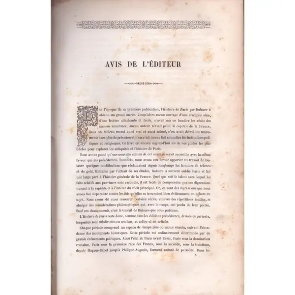 HISTOIRE DE PARİS ET DE SES MINUMENTS PAR DULAURE, L. Batıssıer, Furne and Co, Paris 1854, 662 s., 18x27 cm