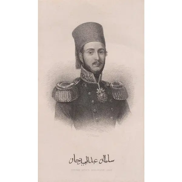 Pardoe Julia´nın THE BEAUTIES OF THE BOSPHORUS adlı kitabından çelik baskı Sultan Abdülmecid Han gravürü, çerçevesiyle birlikte 31x40 cm