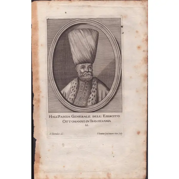 Osmanlı´nın ilk ´hadım´ sadrazamı Hadım Ali Paşa [Atik Ali Paşa]´nın Rumeli beylerbeyi olduğu döneme ait kitaptan çıkma gravürü, Gerhardt Bouttats, 22x35 cm