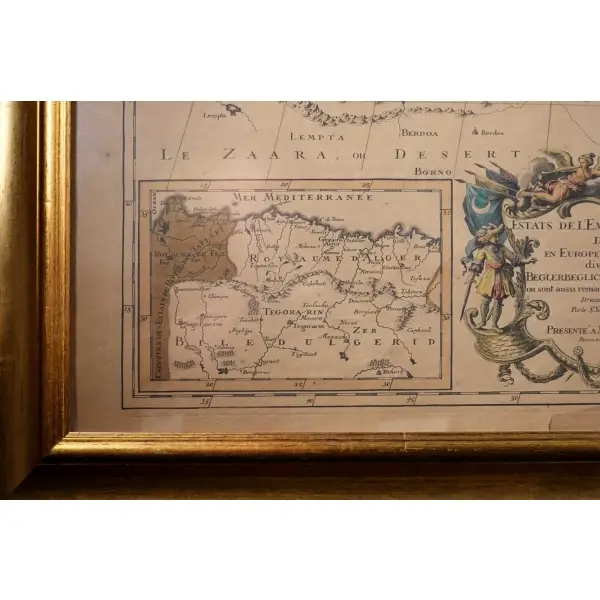 Fransızca Osmanlı İmparatorluğu ile imparatorluğa bağlı mülklerin görüldüğü elle renklendirilmiş 1686 tarihli harita, Alexis-Hubert Jaillot, 105x73 cm