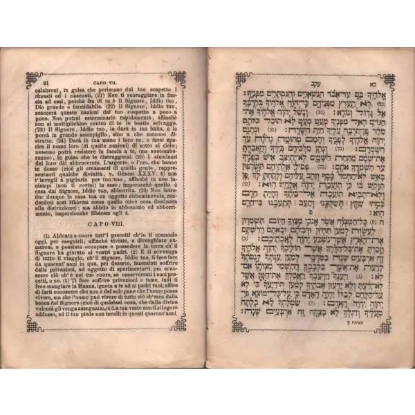 HAMİSHA HOMSHE TORA ( תּוֹרָה ), Tevrat 5. Kısım Devarim Kitabını içerir, 5621-1860. ( דְּבָרִים ). Trieste, 183 sayfa...
