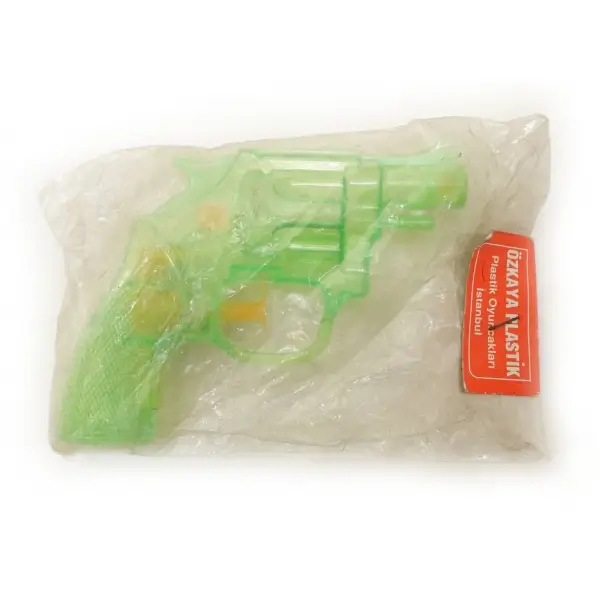Özkay Plastik Oyuncakları etiketli orijinal paketinde su tabancası, 14x10 cm