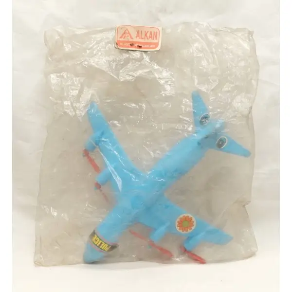 Alkan Plastik Oyuncakları etiketli orijinal paketinde plastik polis uçağı, 21x21cm