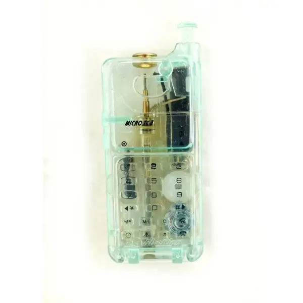 Şeffaf plastikten mamul, telefon formunda çakmak, 9x4x2 cm