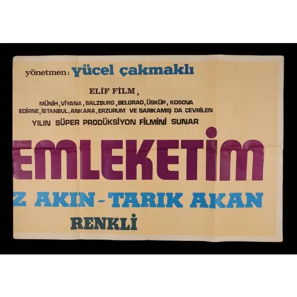 MEMLEKETİM (Elif Film), Filiz Akın - Tarık Akan, 198x68 cm (iki parça halinde, dev boy)...