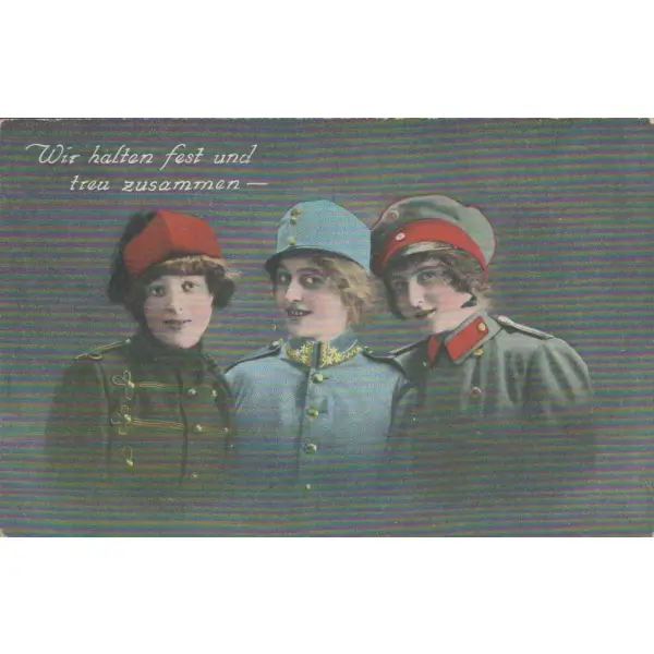 İttifak kartpostalı, askeri kıyafetler içinde kadınlar, 