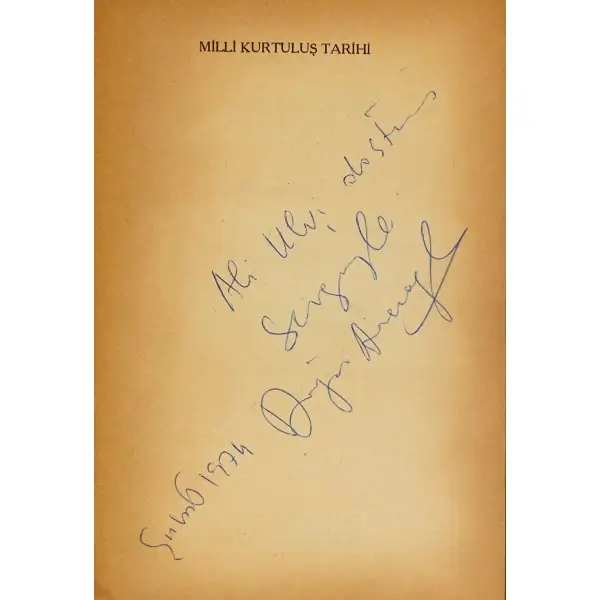 MİLLİ KURTULUŞ TARİHİ 1838´DEN 1935´E, Doğan Avcıoğlu, 1974, İstanbul Matbaası, 416 sayfa, 14x20 cm, İTHAFLI ve İMZALI...