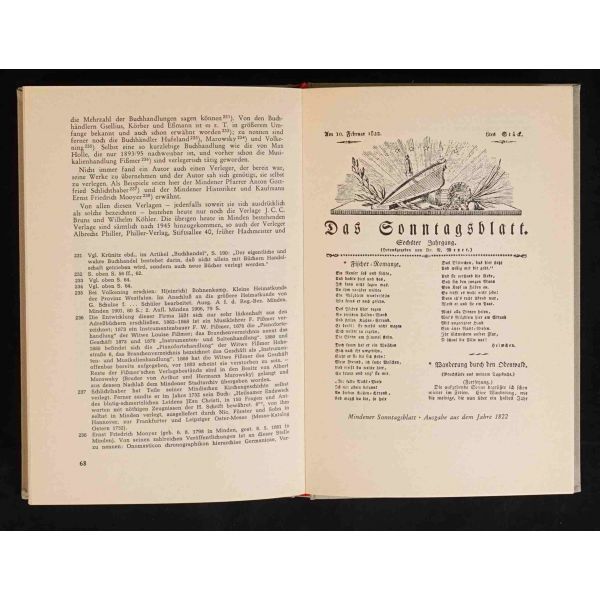 Almanya´nın Minden kasabasında faaliyet gösteren geçmiş zaman yayıncılarına, matbaacılarına ve mücellitlerine dair Almanca kitap: MINDENER BUCHGEWERBE, Johann Karl v. Schroeder, 1966/67, J.C.C. Bruns / Mindener Tageblatt, 80 sayfa, 14x21 cm...