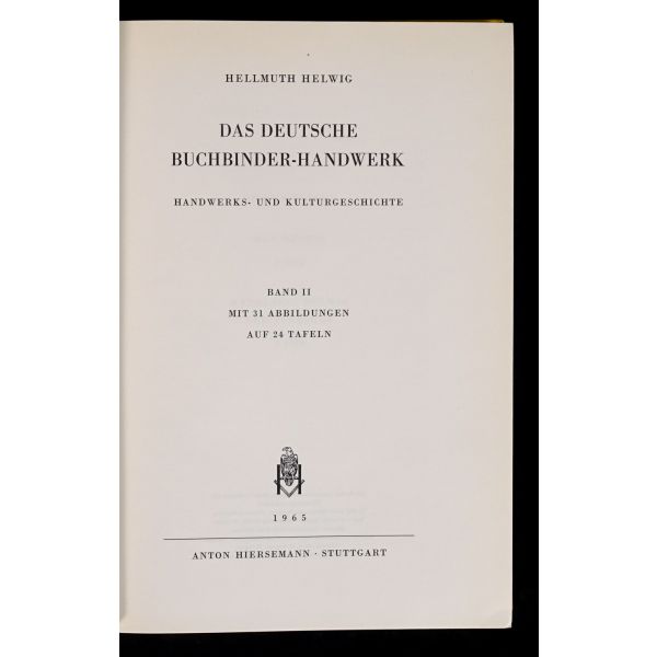 Alman ciltçilik tarihine dair iki ciltlik Almanca kitap: DAS DEUTSCHE BUCHBINDER-HANDWERK, Hellmuth Helwig, 1962, Anton Hiersemann, Stuttgart, 351+428 sayfa, 17x24 cm...