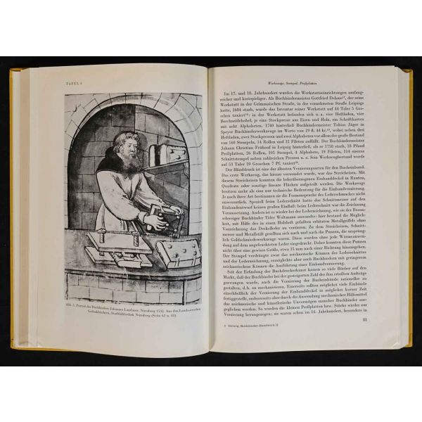 Alman ciltçilik tarihine dair iki ciltlik Almanca kitap: DAS DEUTSCHE BUCHBINDER-HANDWERK, Hellmuth Helwig, 1962, Anton Hiersemann, Stuttgart, 351+428 sayfa, 17x24 cm...